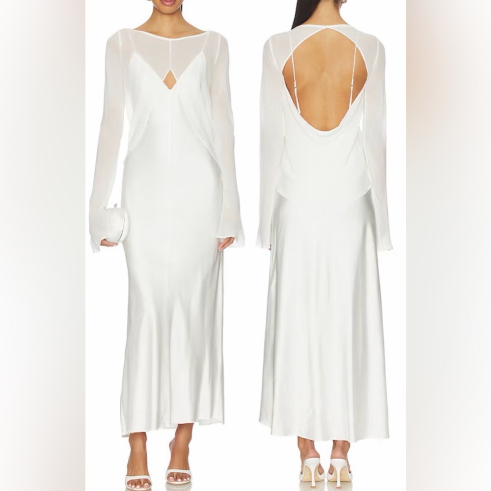 White Long Sleeve Open-Back Maxi Dress